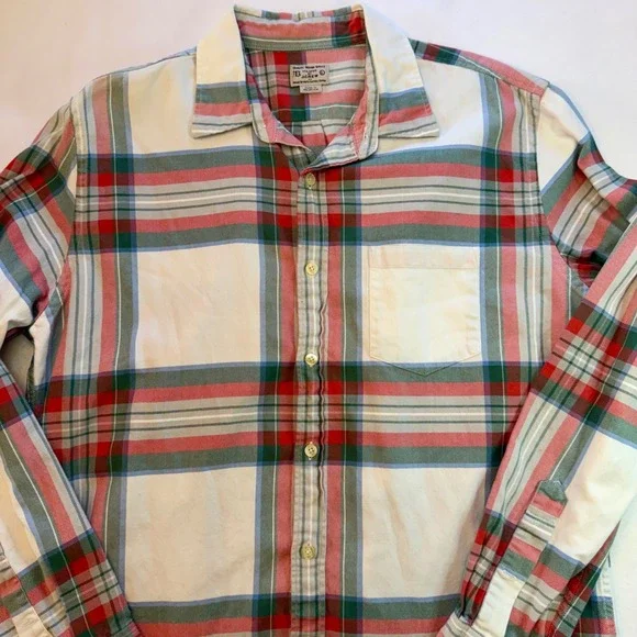 J.Crew Flannel Long Sleeve Button Down Men's L White‎ Red Green Preppy Classic - Picture 3 of 7